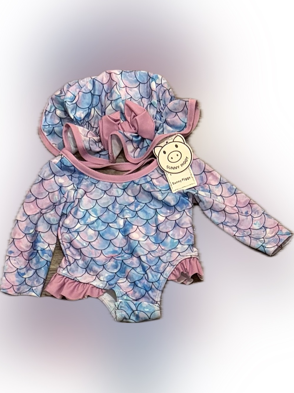 $10 w/ Bundle NWT(0-3m) Baby Girls One-Piece Rash Guard Swimsuit w/ Matching Hat